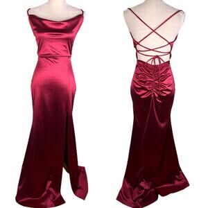 Windsor Satin Lace Up Strappy Dress Medium Wine Red